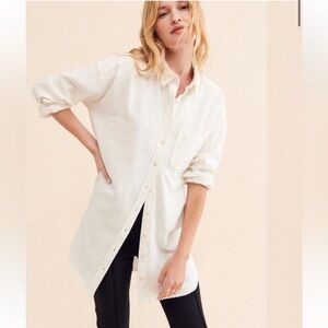 Anthropologie Pilcro Oversized Oxford Buttondown Shirt Linen Blend